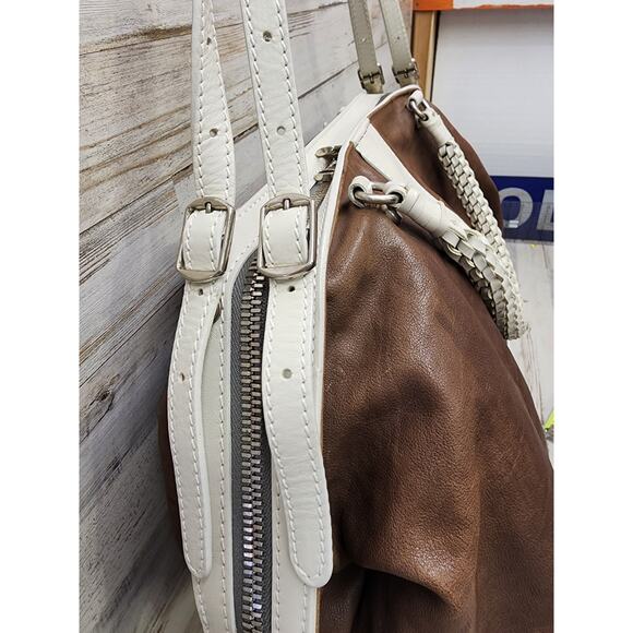 Gryson Olivia Brown "Skye" Made In Italy Two Toned Leather Satchel Bag - Picture 14 of 16